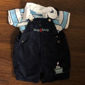 Vintage B.T kids sailor overall romper set 12m